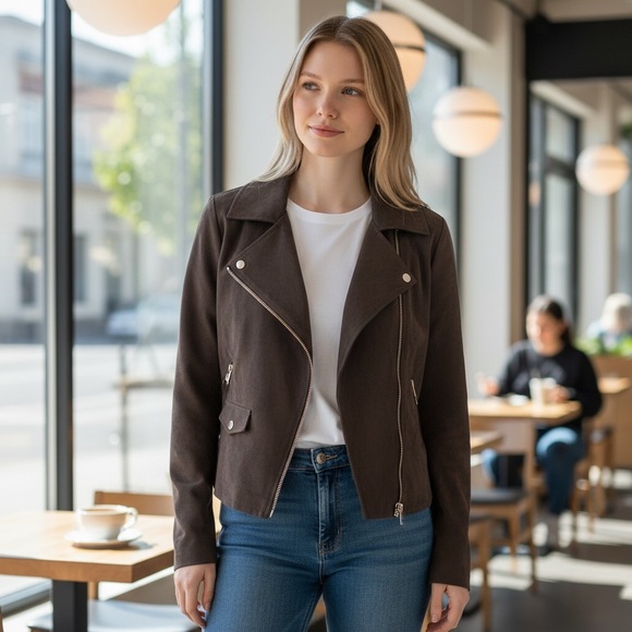 Umgee Denim - Umgee Classic Brown Women's Small lightweight zip closure w/asymmetrical front